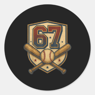 Pegatina Redonda 67 Meme de béisbol vintage Cresta Srts Divertido R
