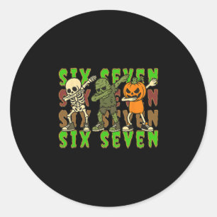 Pegatina Redonda 67 Meme de Halloween Six Seven Skeleton Zombi haci