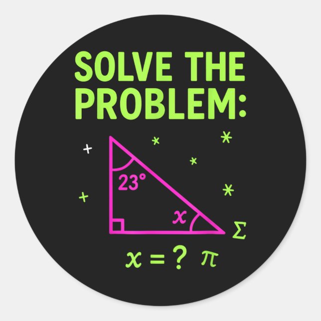 Pegatina Redonda 67 Meme de matemáticas Resuelve el problema Profes (Anverso)