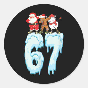 Pegatina Redonda 67 Meme de Navidad 6 7 Números Seis Siete Divertid