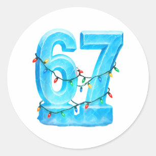 Pegatina Redonda 67 Meme de Navidad Hielo Pijama de vacaciones 6 7