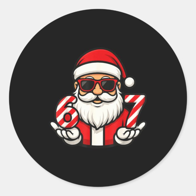 Pegatina Redonda 67 Meme de Navidad Seis Santa Divertido (Anverso)