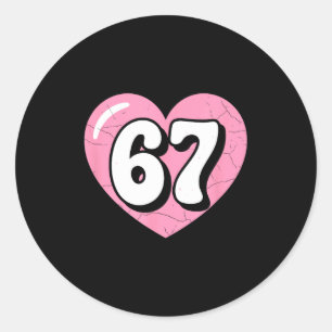Pegatina Redonda 67 Meme Día de San Valentín Corazón Seis Siete 6 7