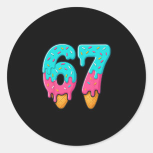 Pegatina Redonda 67 Meme divertido de helado goteando Seis Siete Ge