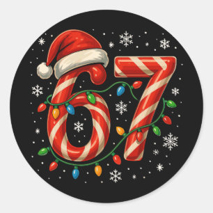 Pegatina Redonda 67 Meme Divertido De Navidad Seis Siete Luces De N