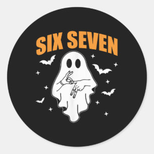 Pegatina Redonda 67 Meme Divertido Fantasma Halloween Embrujado 6 7