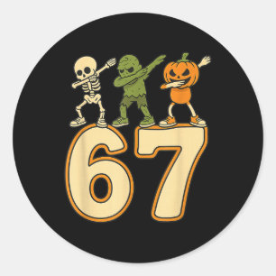 Pegatina Redonda 67 Meme Divertido Halloween Números Seis Siete Hom