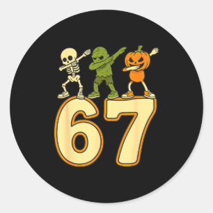 Pegatina Redonda 67 Meme Divertidos Números de Halloween Seis Siete