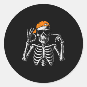 Pegatina Redonda 67 Meme Esqueleto Divertido Halloween De Moda Seis