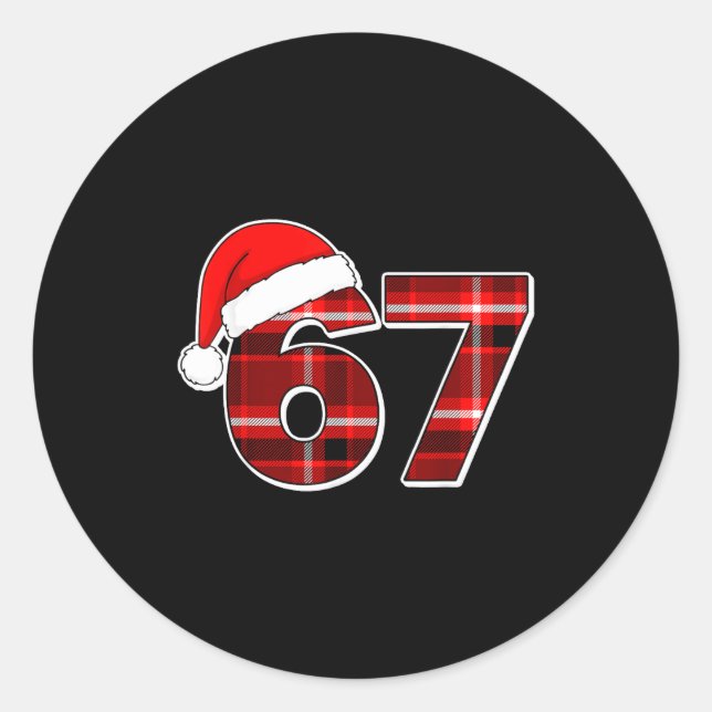 Pegatina Redonda 67 Meme Funny Christmas Red Plaid Xmas Pajamas Sla (Anverso)