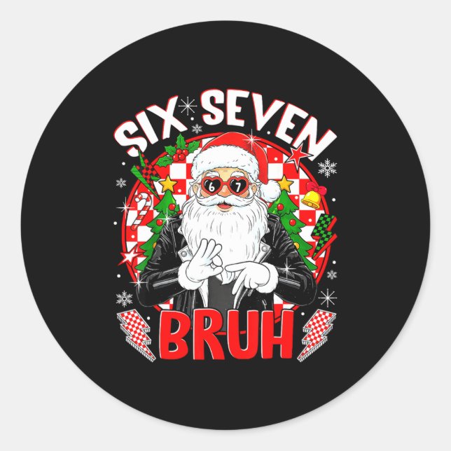 Pegatina Redonda 67 Meme Funny Six Seven Bruh Christmas Santa 6 7 M (Anverso)