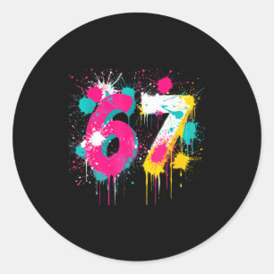 Pegatina Redonda 67 Meme Goteo Pintura en Spray Seis Siete 80s Colo