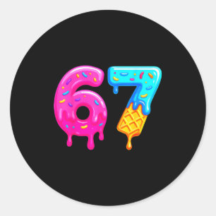 Pegatina Redonda 67 Meme Helado Goteo Divertido Seis Siete Gen Alfa