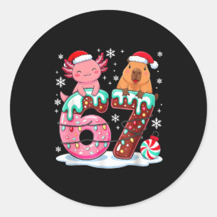Pegatina Redonda 67 Meme Kawaii Axolotl Capybara Navidad Helado Cre