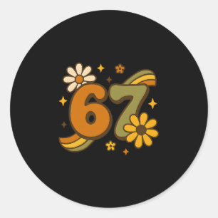 Pegatina Redonda 67 Meme Otoño Groovy Retro 70s Seis Siete Boho