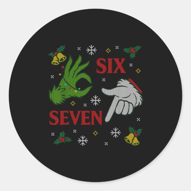Pegatina Redonda 67 Meme Santa Hands Christmas Ugly Sweater Xmas Ce (Anverso)