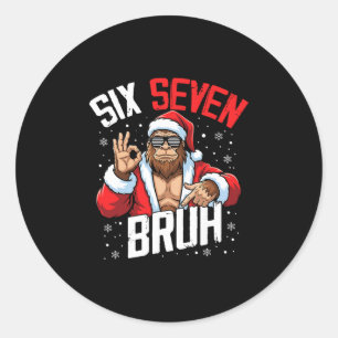 Pegatina Redonda 67 Meme Seis Siete Bruh Bigfoot Santa 6 7 Divertid
