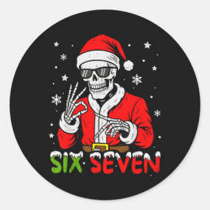 Pegatina Redonda 67 Meme Seis Siete Esqueleto Santa Divertida Navid