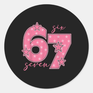 Pegatina Redonda 67 Meme Seis Siete Gen Alfa jerga Lindo Rosa 6 7 G