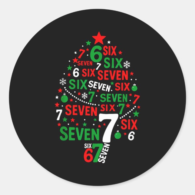 Pegatina Redonda 67 Meme Six Seven Boys Girls Kids Christmas Tree  (Anverso)