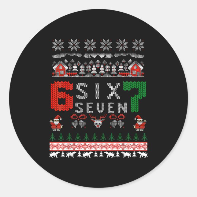 Pegatina Redonda 67 Meme Six Seven Christmas Ugly Sweater For Kids  (Anverso)