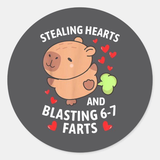Pegatina Redonda 67 Meme Stealing Hearts Valentine's Day Capybara K (Anverso)
