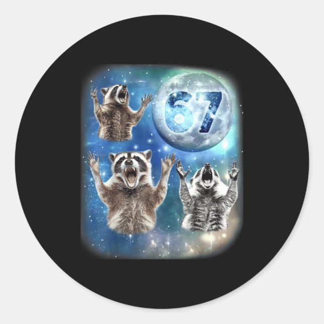 Pegatina Redonda 67 Meme Three Racoon Howling At The Moon 67  (Anverso)