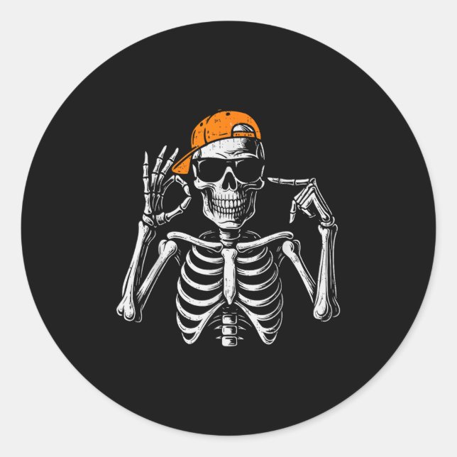 Pegatina Redonda 67 Meme Trendy Skeleton Halloween Funny Six Seven  (Anverso)