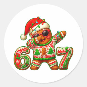 Pegatina Redonda 67 Navidad 6 7 Meme Hombre de Jengibre Xmas Pijama