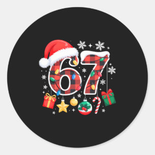 Pegatina Redonda 67 Navidad Cuadro Rojo 6 7 Seis Siete Niños Navida