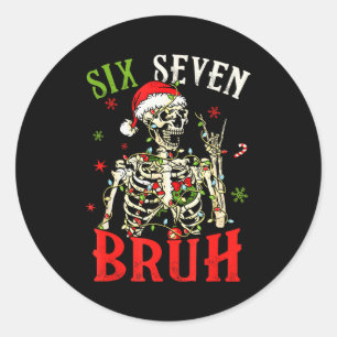 Pegatina Redonda 67 Navidad Divertido Seis Siete Bruh Meme Esquelet