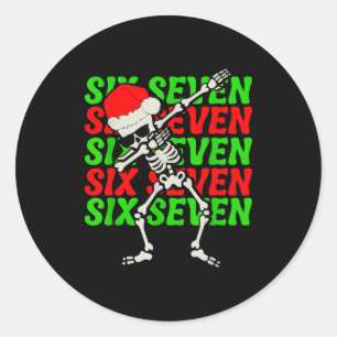 Pegatina Redonda 67 Navidad Divertido Seis Siete Meme Brainrot Dabb