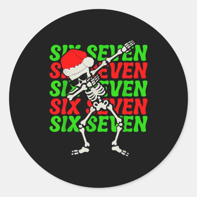 Pegatina Redonda 67 Navidad Divertido Seis Siete Meme Brainrot Dabb (Anverso)