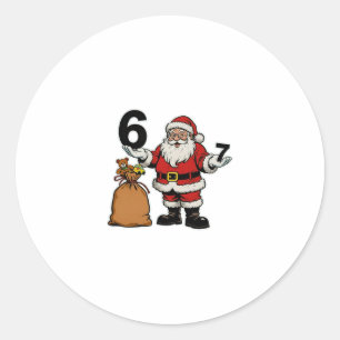 Pegatina Redonda 67 Navidad Divertido Seis Siete Meme Brainrot Sant