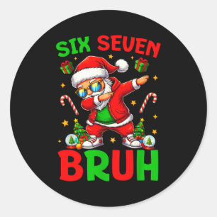 Pegatina Redonda 67 Navidad Divertido Seis Siete Meme Brainrot Sant