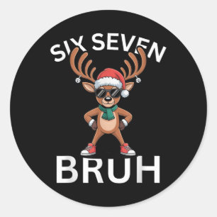 Pegatina Redonda 67 Navidad Divertido Seis Siete Meme Reindeer Brai