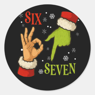 Pegatina Redonda 67 Navidad Santa Claus Verde 6 7 Meme de Internet
