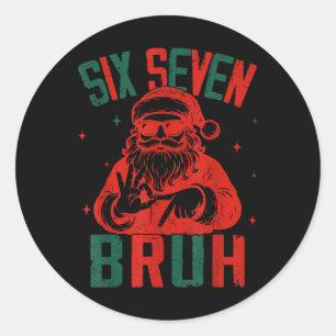 Pegatina Redonda 67 Navideño Divertido Seis Siete Bruh Meme Brainro
