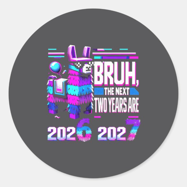 Pegatina Redonda 67 Nye 2026 Funny Llama Nata New Years Eve Party 6 (Anverso)