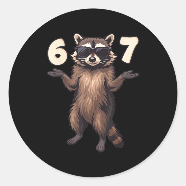 Pegatina Redonda 67 Raccoon 6-7 Hands Se Funny Gen Alpha Kids Teens (Anverso)