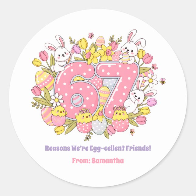 Pegatina Redonda 67 Reasons We’re Egg-cellent Friends! Easter (Anverso)