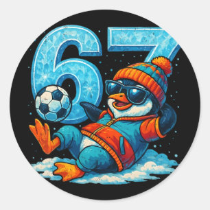 Pegatina Redonda 67 Regalo de meme divertido de fútbol de pingüino