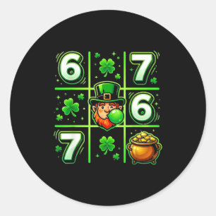 Pegatina Redonda 67 san patricio 6 7 tic tac toe seis siete 6-7 mem