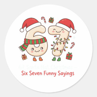 Pegatina Redonda 67 Santa Hat Christmas Six Seven Funny Sayings