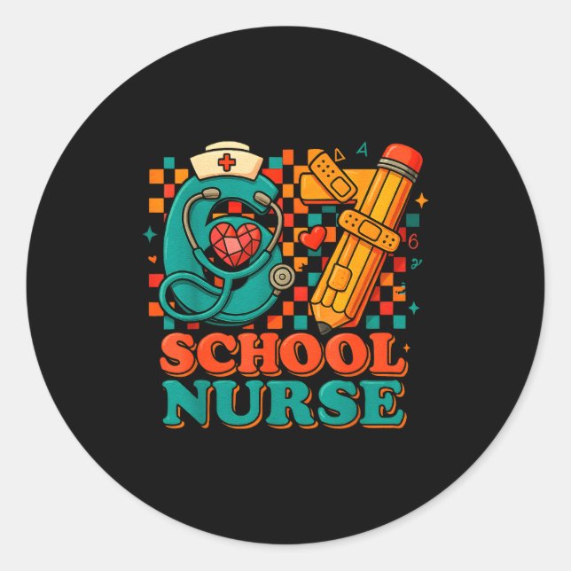Pegatina Redonda 67 School Nurse Days Pencil Heart Funny Medical  (Anverso)