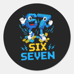 Pegatina Redonda 67 Seis Siete 6-7 Divertido Meme Cerebro Rotado Ad