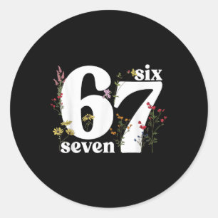 Pegatina Redonda 67 Seis Siete Floral Estético Número Divertido Sei