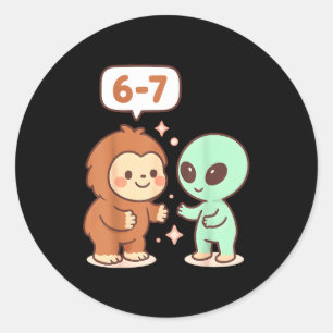 Pegatina Redonda 67 Seis Siete Meme Divertido Bigfoot Alien Sasquat
