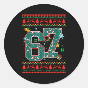 Pegatina Redonda 67 Seis Siete Navidad Divertido Meme Mano 67 Parej