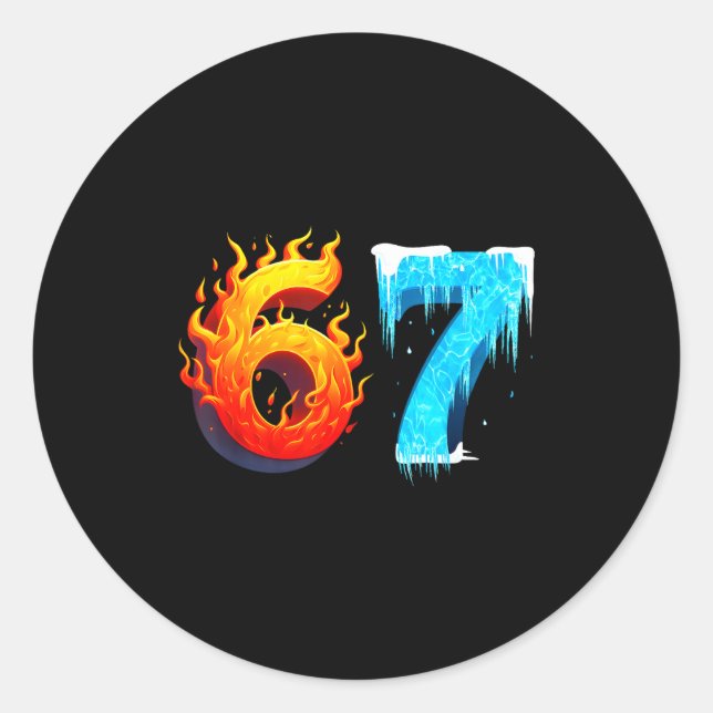 Pegatina Redonda 67 Six Seven 6-7 Flaming Ice – Funny Teen Kids Bra (Anverso)